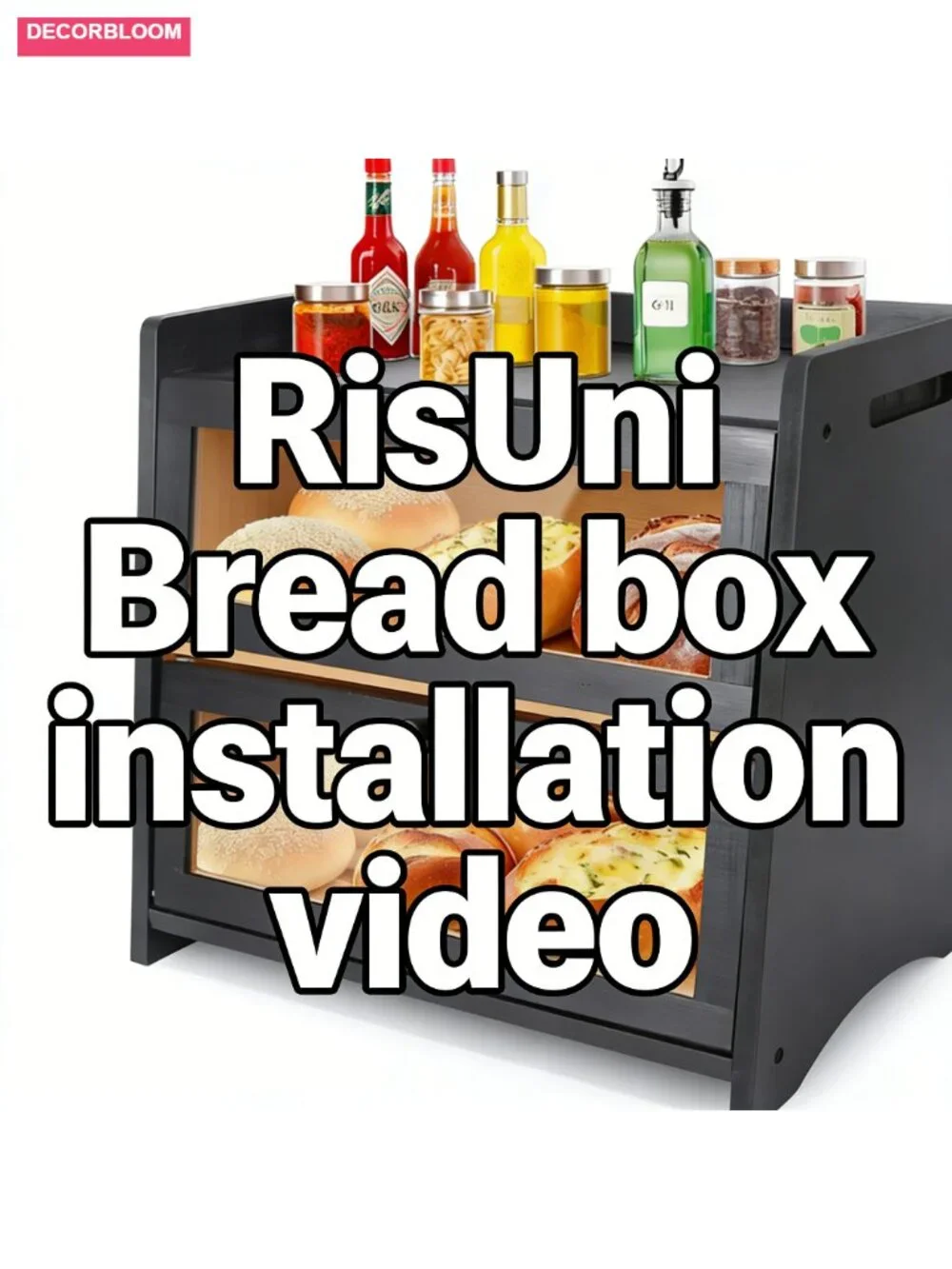 Large Double Layer Bamboo Bread Box with Clear Window and Magnetic Closure